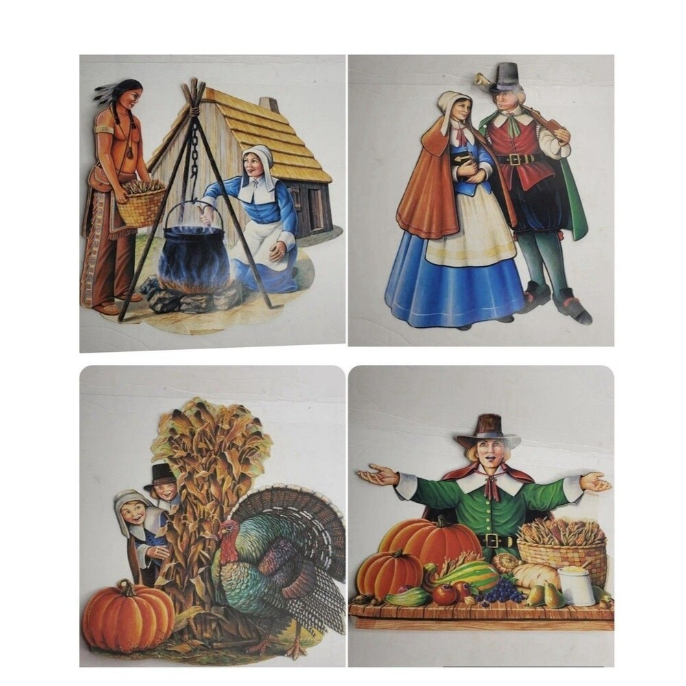 4-16" Cutouts 2 Side Thanksgiving Beistle 4 Asst Decorations 1990 Die Cuts